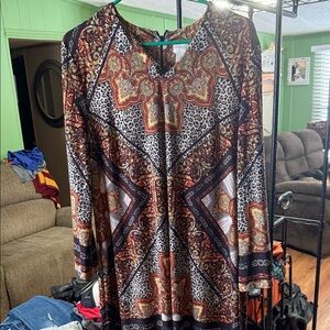 Chico's Vibrant Paisley Long Sleeve Dress